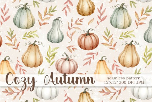 Download Autumn Pumpkins Leaves Seamless Pattern - Autumn Collection