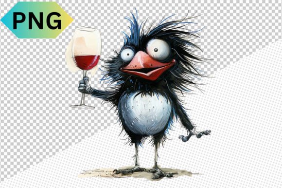 Download Funny Bird with Wine Glass Watercolor - Fun Collection