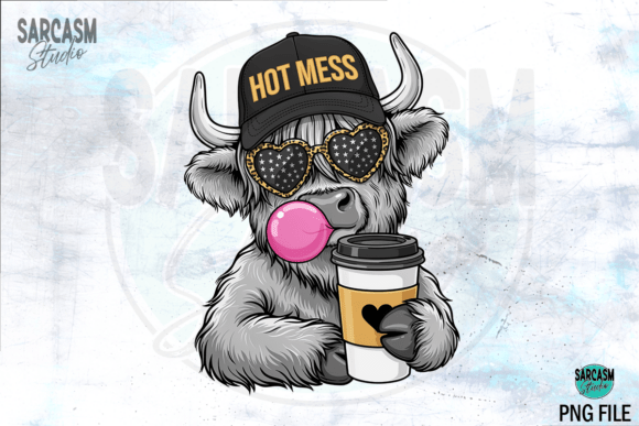 Download Hot Mess Funny Highland Cow PNG Design - Fun Collection