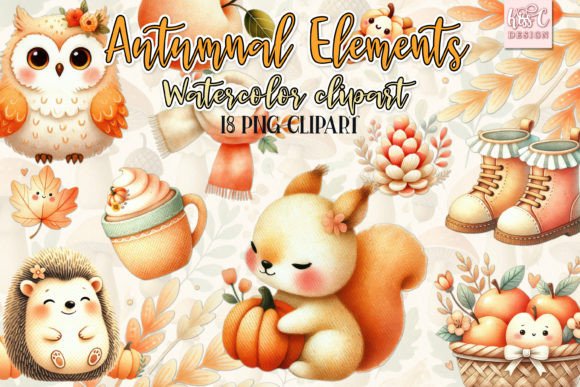 Download Watercolor Autumnal Elements Clipart Set - Autumn Collection