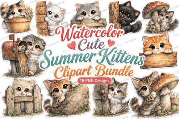 Download Watercolor Cute Summer Kittens Clipart - Premium Resources