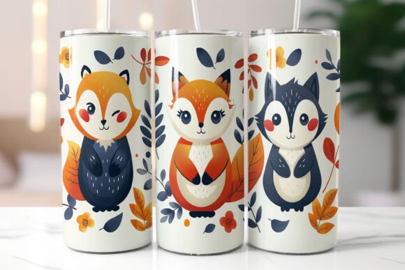 Download Autumnal Fox Trio with Floral Accents - Autumn Collection